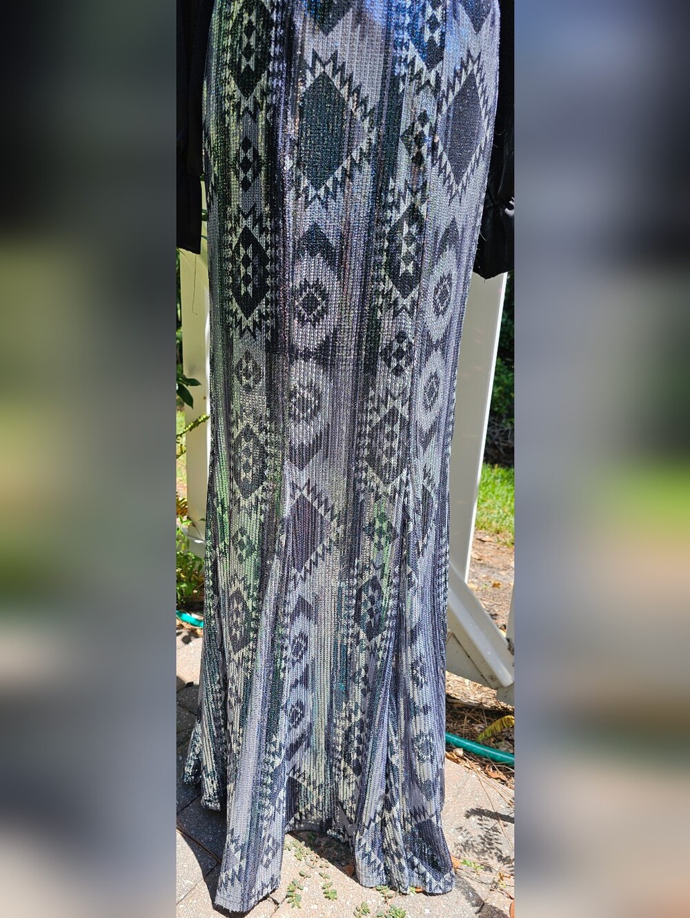 Crazy Train Sequin Maxi Skirt Western Aztec Silver Black Turquoise - Picture 4 of 13